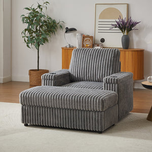 English Elm 42.5-inch corduroy single recliner with cup holder, storage ottoman, plush back pillow for lounging Grey W834P375123