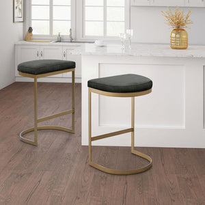 JLA Home Madison Park - Counter charcoal backless Stool with antique gold base, fully assembled, modern high-contrast seating MP104-1079