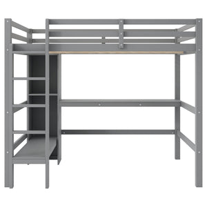 English Elm Full Size Loft Bed With Under-Bed Desk And Stylish Shelves For Space-Saving Bedroom Solutions N7090005004E