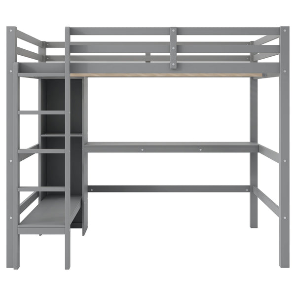 English Elm Full Size Loft Bed With Under-Bed Desk And Stylish Shelves For Space-Saving Bedroom Solutions N7090005004E
