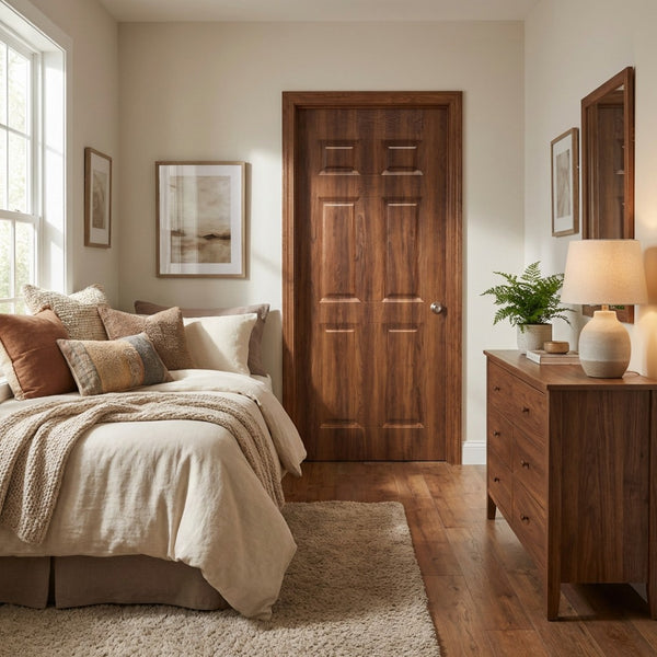English Elm 36 in Six Panel Walnut Grain Melamine Hollow Core Interior Door Slab Mdf Build B2763P486364