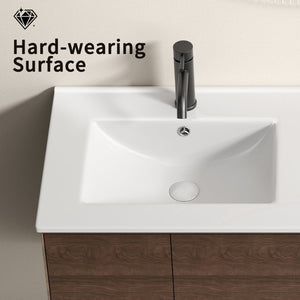 English Elm Ceramic Porcelain Countertop Basin Thin Edge Single Bowl Vanity Sink for Modern Bathrooms W3402P402910