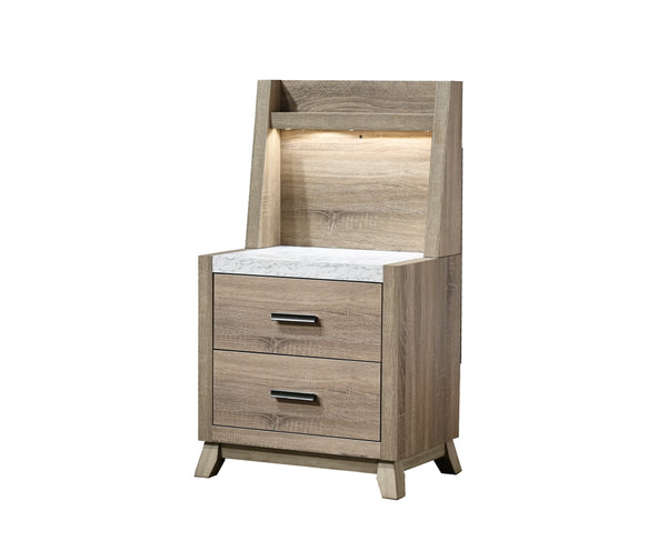 English Elm 1pc Rustic Two-Drawer Nightstand with Distressed Finish and Ample Storage for Bedroom Organization Brown,White 26.38 L x 22.87 W x 25.35 H B2741P330633