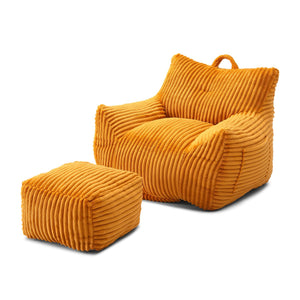 English Elm Giant Plush Bean Bag Chair with Armrests and Footstool for Ultimate Comfort, Durable Corduroy Lounge Sofa Yellow W1117P309392
