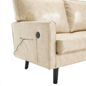 English Elm Loveseat Mid Century Modern Two-Seater Sofa with USB Type-C Charging, Removable Zipper Covers, Durable Wood Legs Camel W395P238822