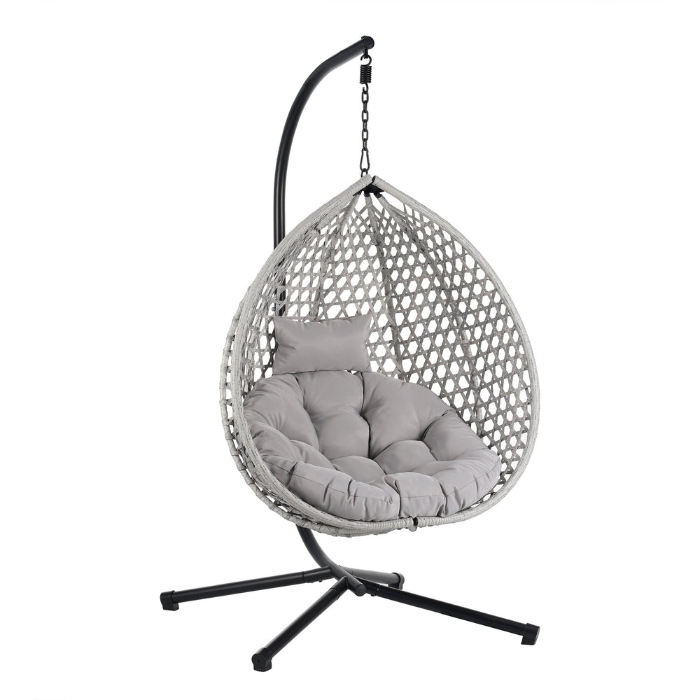 English Elm U_STYLE Sturdy Hammock Chair with HDPE Rattan Weave, Rust-Resistant Chain, Soft Removable Cushion Gray+Gray N711P255131E