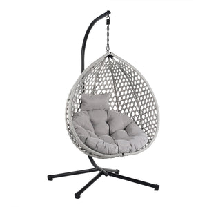 English Elm U_STYLE Sturdy Hammock Chair with HDPE Rattan Weave, Rust-Resistant Chain, Soft Removable Cushion Gray+Gray N711P255131E