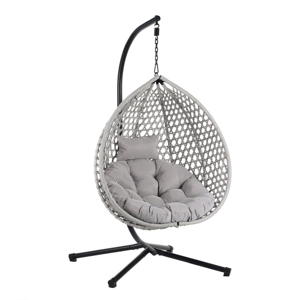 English Elm U_STYLE Sturdy Hammock Chair with HDPE Rattan Weave, Rust-Resistant Chain, Soft Removable Cushion Gray+Gray N711P255131E