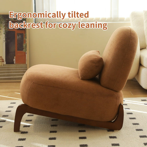 English Elm Cute Barrel Velvet Accent Chair Armless Solid Wood Legs Cozy Reading Nook Seat Caramel W2105P412977