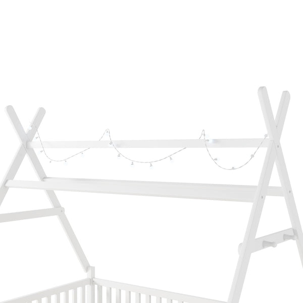 English Elm Twin Montessori Floor Bed House Frame with Led Lighting and Safety Rails for Kids White W2593P440589