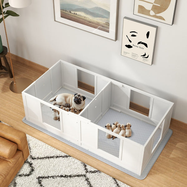 English Elm Pawhut Whelping Box For Dogs - Durable Two-Room Design, Clear Panels, Waterproof Pad, Easy Access W2225P249980-GIGA