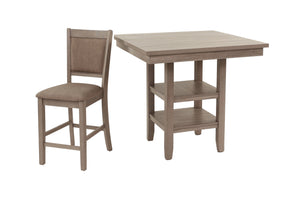 English Elm 5 Rustic Gray 5-Piece Counter Height Dining Set with Upholstered Chairs, Shelf & Footrests for Small Spaces B089P390145