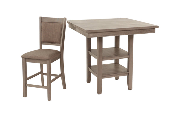 English Elm 5 Rustic Gray 5-Piece Counter Height Dining Set with Upholstered Chairs, Shelf & Footrests for Small Spaces B089P390145