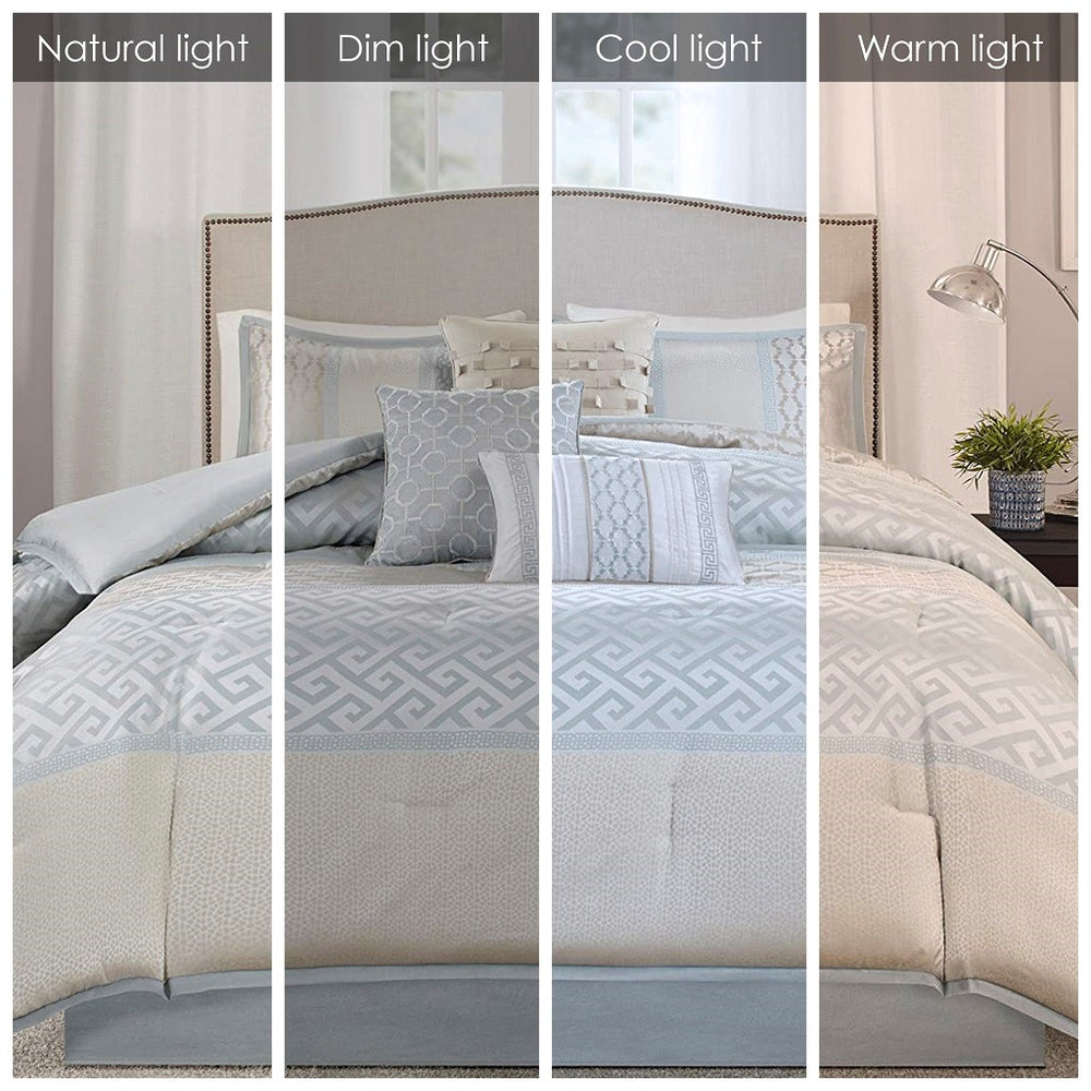 English Elm 7 Piece Comforter Set Aqua King - Elegant Jacquard Design With Decorative Pillows For A Cozy Bedroom Retreat B03596853