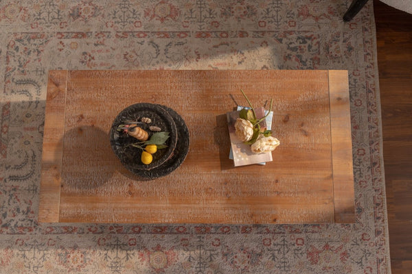 English Elm Solid Wood Rectangular Coffee Table - Rustic 2-Tier Design With Storage Shelf For Living Room Charm W3158P297407-GIGA