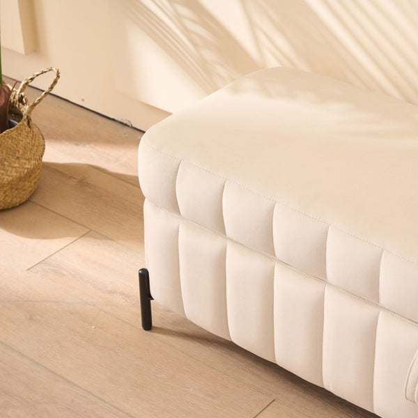 English Elm 49.21" Wide Velvet Upholstered Storage Bench with Lift Top and Slim Metal Legs Beige W3118P272642