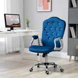 English Elm Vinsetto Home Office Chair, Velvet Computer Chair, Button Tufted Desk Chair With Swivel Wheels, Adjustable Height, and Tilt Function, Blue