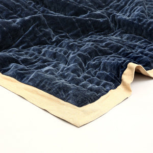 English Elm Cotton Velvet Stonewashed Hand-Quilted Bedspread with Flanged Edges, 88"x92" Queen Size Luxury Indigo B346P321259