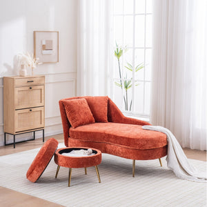 English Elm 58'' Chenille Chaise Lounge with Footstool Pocket Spring Comfort for Bedroom Living Room Red W2363S00088