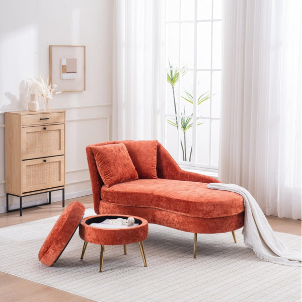 English Elm 58'' Chenille Chaise Lounge with Footstool Pocket Spring Comfort for Bedroom Living Room Red W2363S00088