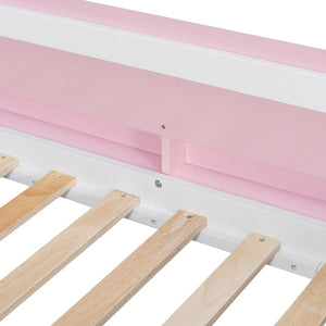 English Elm House-shaped Pine Bunk Bed with Built-in Slide Storage Staircase Twin Over Full Kids Frame White+Pink N820S00082K
