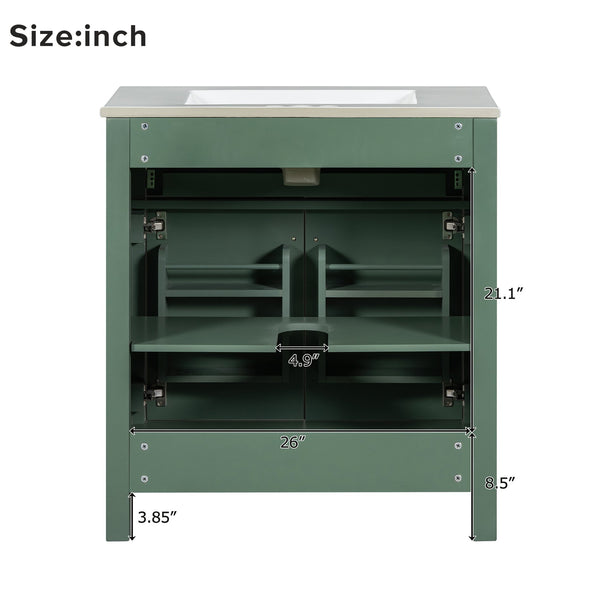 English Elm 30-inch Modern Bathroom Vanity with Ceramic Sink, Gold Accents, Solid Wood Frame, Soft-Close Doors and Ample Storage Green WF324045AAF