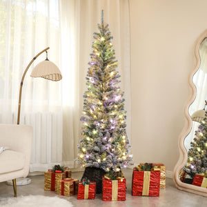English Elm Homcom 6 Ft Snow-Flocked Pencil Christmas Tree With 170 Dual-Color Led Lights & Metal Stand W2225P249681