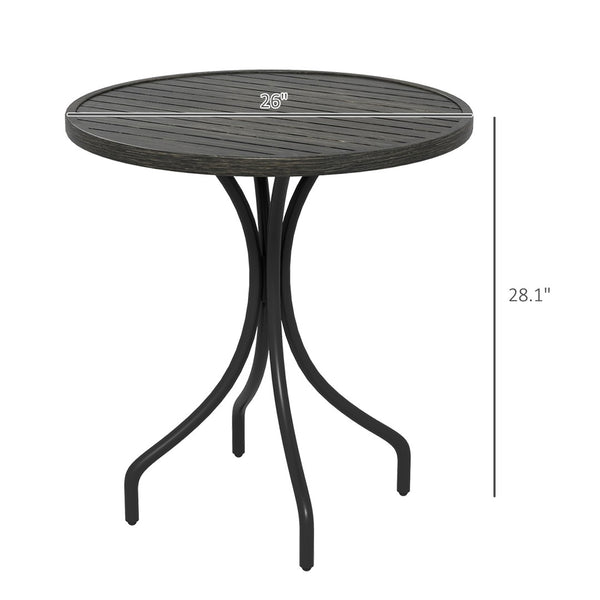 English Elm Outsunny 26" Round Outdoor Side Table With Durable Steel Frame & Slatted Top For Garden Or Patio Use W2225P174473-GIGA