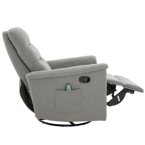 English Elm Manual Recliner Swivel Rocker Boucle Chair with 8-point Massage for Nursery or Living Room Grey N763P363763E
