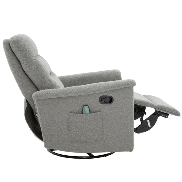 English Elm Manual Recliner Swivel Rocker Boucle Chair with 8-point Massage for Nursery or Living Room Grey N763P363763E