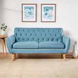 Christopher Knight Home® - Noble House - Bernice Petite Mid Century Modern Tufted Blue Fabric Sofa