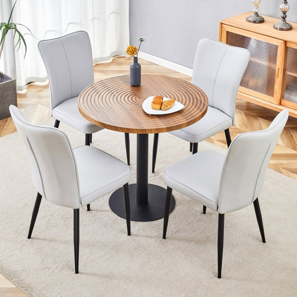 English Elm Table 5-Piece Modern Dining Set - 31.5" Dark Wood Grain Round Table & 4 Light Gray Pu Chairs W1151S02488-GIGA