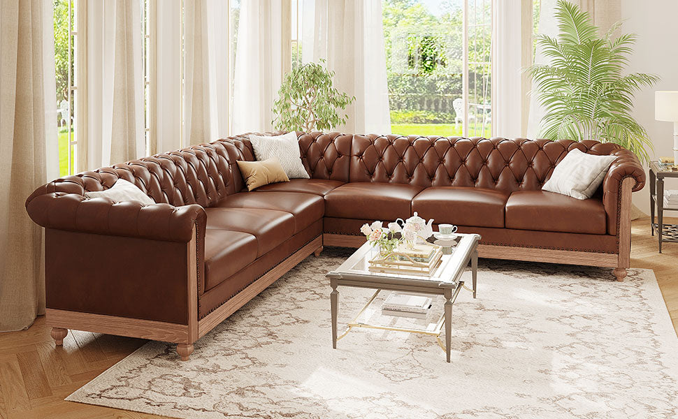 English Elm Christopher Knight Home® - Mirod Large 6-Seater Sectional Sofa with Tufted Back, PU Upholstery, Foam & Pocket Spring Comfort Beige N760S0000044A