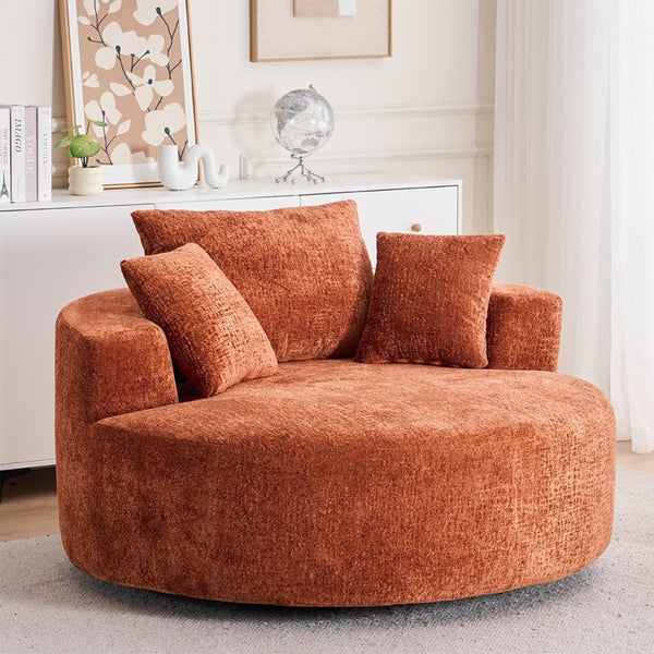 English Elm Round Swivel Barrel Chair Plush Chenille Upholstery Cozy Accent Seat for Any Room Orange W2915P338894