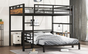 English Elm Twin Xl Solid Pine Loft Bed with Built-in Led Lighting and Storage Shelves Vintage,Wood W1580S00443