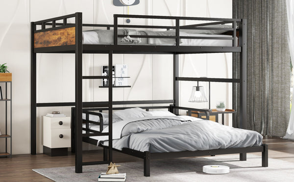 English Elm Twin Xl Solid Pine Loft Bed with Built-in Led Lighting and Storage Shelves Vintage,Wood W1580S00443