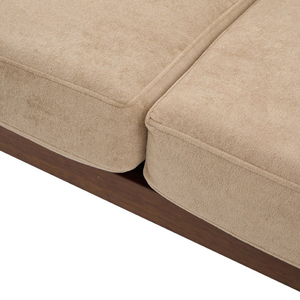 English Elm Emir Three Seat Boucle Sofa with Handwoven Cane Arms and Walnut Tapered Legs Camel N773P285909C
