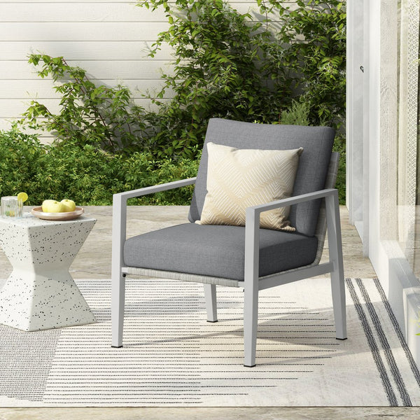 English Elm Christopher Knight Home® - Silver Aluminum Lounge Chair with Gray Cushions, Rope Accents, Weather-Resistant Frame for Patio Comfort and Style N767P237034W