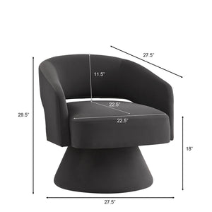 English Elm Modern Swivel Barrel Chair with Velvet Upholstery, Ergonomic Open-Back Accent Seat, 360° Smooth Rotation, Sturdy Wood Base for Living Room Bedroom Lounge Dark Gray W2186P178773