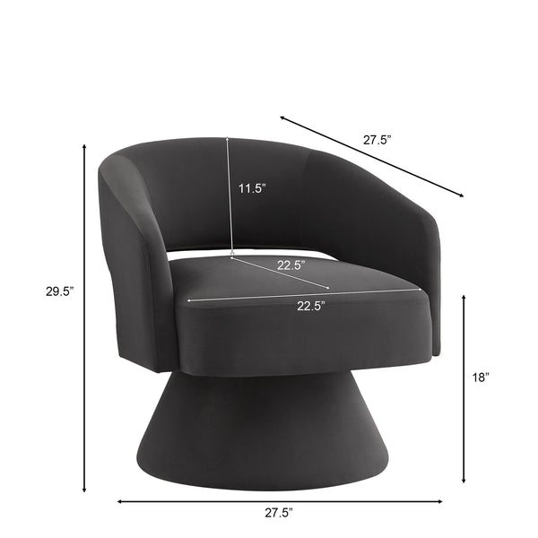 English Elm Modern Swivel Barrel Chair with Velvet Upholstery, Ergonomic Open-Back Accent Seat, 360° Smooth Rotation, Sturdy Wood Base for Living Room Bedroom Lounge Dark Gray W2186P178773