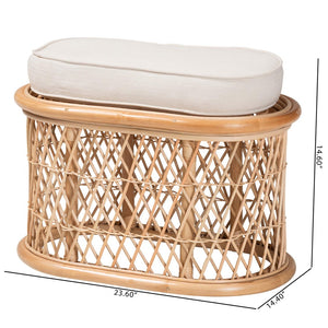 English Elm Bohemian Oval Rattan Footstool with Woven Openwork Frame and Removable Cushion B2750P467736