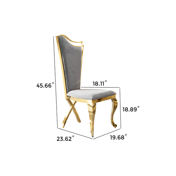 English Elm Gorgeous Grey Velvet Dining Chairs with Mirror Gold Stainless Steel Frame, Ergonomic High Back, Set of 2 - Luxurious Comfort and Durable Design W2723P193694