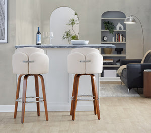 English Elm Fixed-height Swivel Barstools Velvet Seat Walnut Legs Chrome Footrest Set 2 B202S01899