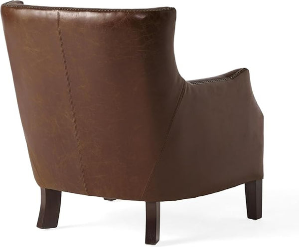 English Elm Genuine Top-grain Leather Accent Chair Studded Trim Solid Wood Frame Living Room N767P419112W