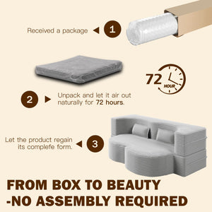 English Elm Modern Corduroy Floor Sofa Foldable Twin Sleeper Foam Filled for Compact Living Spaces Light Grey W1885P435361