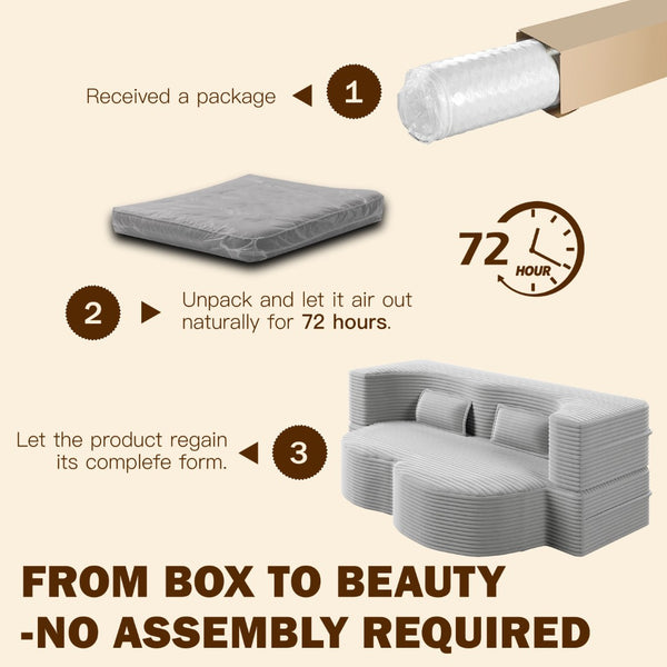 English Elm Modern Corduroy Floor Sofa Foldable Twin Sleeper Foam Filled for Compact Living Spaces Light Grey W1885P435361