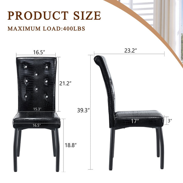 English Elm A Set of 2 Crystal Button Faux Leather Dining Chairs with Embossed Croc Texture Black W3226P344029