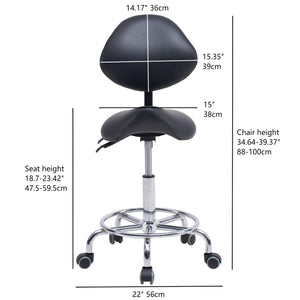 English Elm Saddle Ergonomic Swivel Stool with Backrest, Hydraulic Tilt, Footrest & Smooth Wheels for Clinic W2069P342823