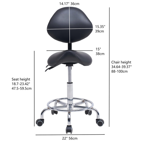 English Elm Saddle Ergonomic Swivel Stool with Backrest, Hydraulic Tilt, Footrest & Smooth Wheels for Clinic W2069P342823