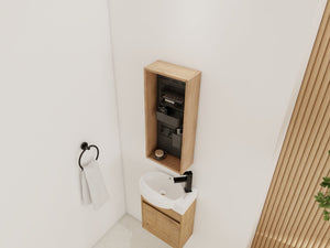 English Elm 12'' Wall Mounted Plywood Storage Cabinet Open Doorless Design with Frosted Bins for Bath W999P470287